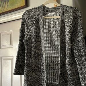 Women's Black and‎ White Open Knit Sweater
